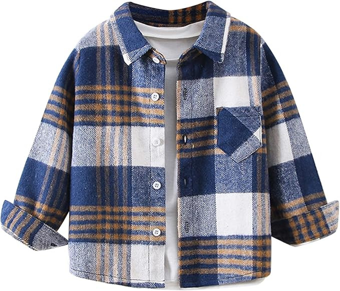 Kids Toddler Flannel Fleece Shirt Jacket Plaid Long Sleeve Lapel Button Down Boys Girls Fall Shir... | Amazon (US)