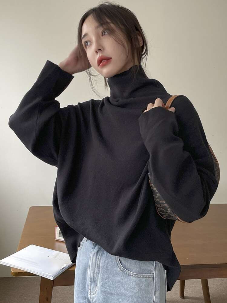 DAZY High Neck Batwing Sleeve Oversized Sweater | SHEIN