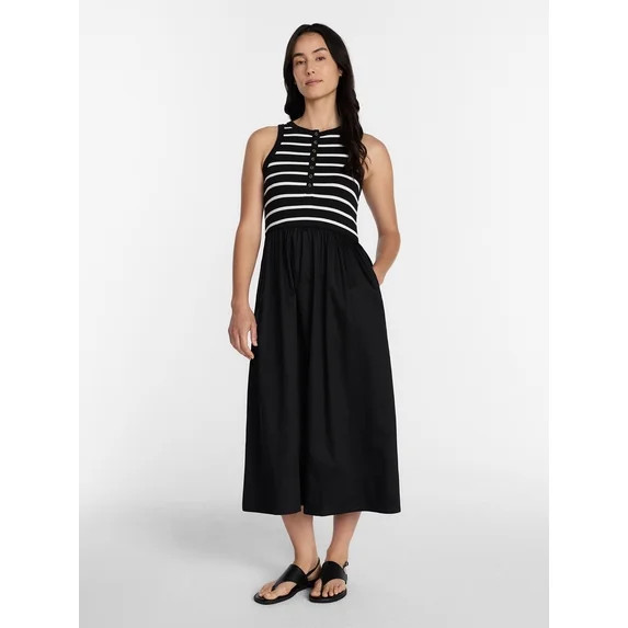 Time and Tru Women's Sleeveless Henley Midi Dress, Sizes XS-XXXL | Walmart (US)
