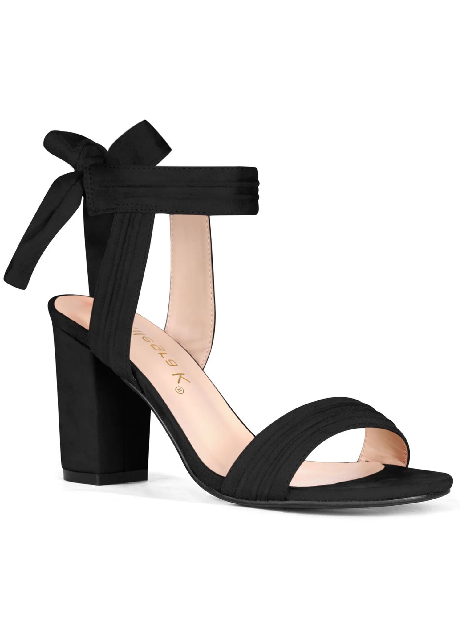 Allegra K Women's Ankle Tie Back Block Heel Open Toe Sandals - Walmart.com | Walmart (US)