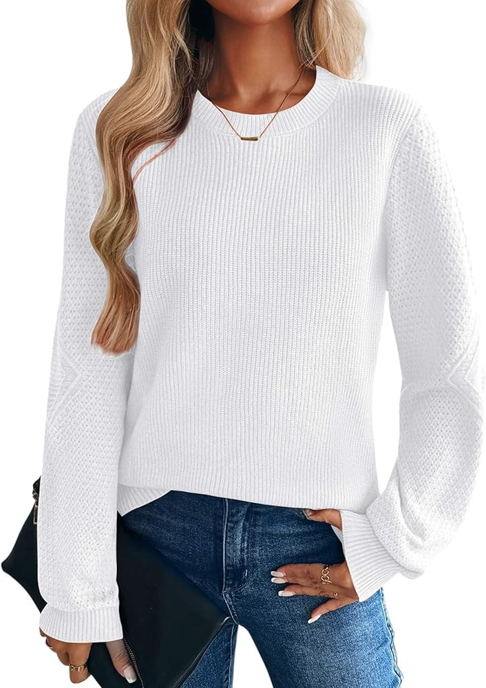 Zeagoo Womens Sweaters 2026 Fashion Fall Tops Crew Neck Long Sleeve Knit Pullover Sweater S-XXL | Amazon (US)