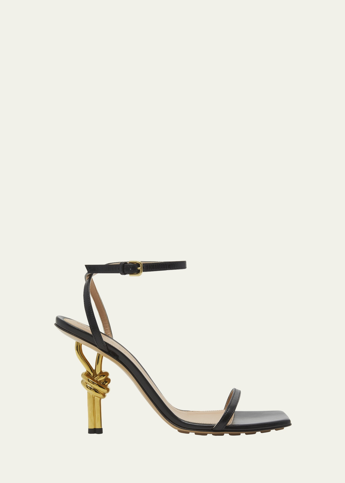 Bottega Veneta Leather Knot-Heel Ankle-Strap Sandals | Bergdorf Goodman
