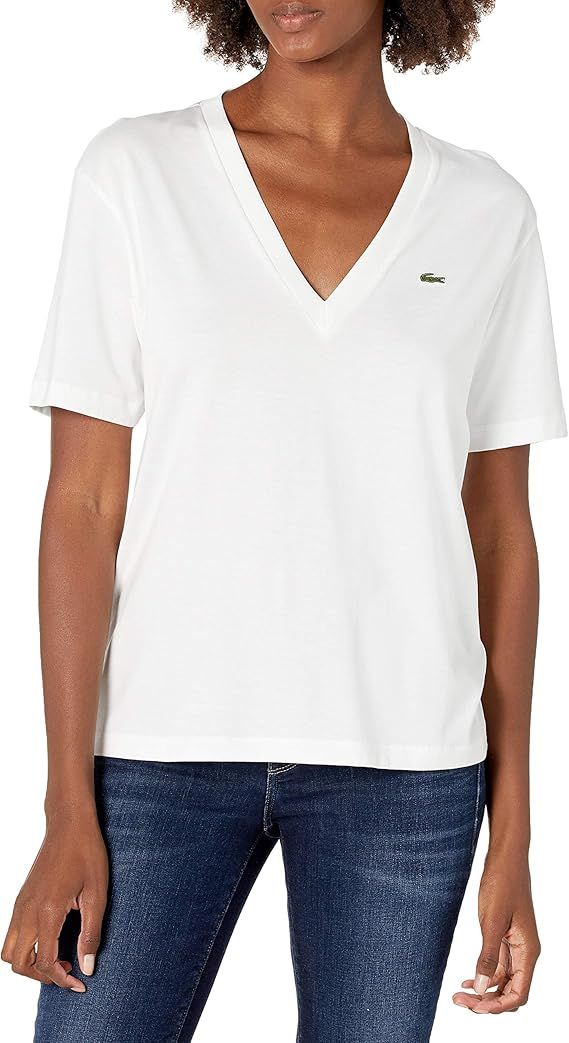 Lacoste Women's Short Sleeve Boxy Fit V-Neck T-Shirt | Amazon (US)