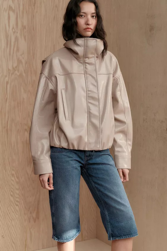 FAUX LEATHER PLEATED JACKET | Zara US