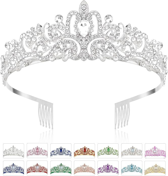 Silver Crown, Princess Tiara With Crystal, Queen Headband With Comb for Women and Girls | Amazon (US)