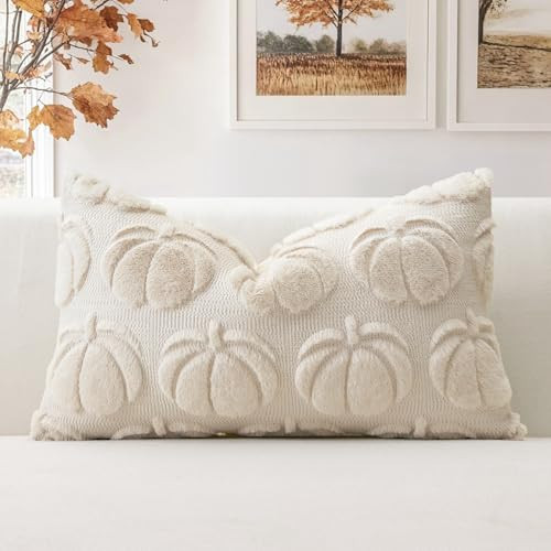 Artscope Fall Cushion Cover Set of 1 Autumn Pumpkin Throw Pillow Covers for Sofa Couch Bed Living Room Soft Plush Short Wool Velvet Farmhouse Pillowcase for Halloween 30x50cm Cream Beige | Amazon (UK)
