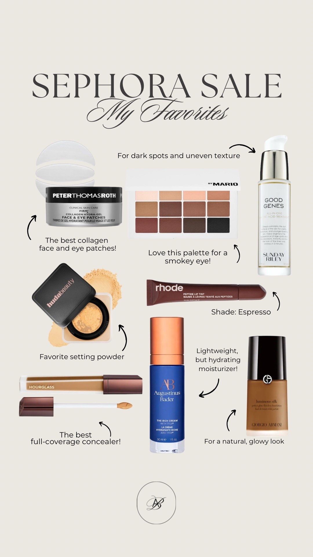 My favorite Sephora products to buy from the Sephora Sale! ✨

Sephora Savings Event, beauty sale, collagen eye patches, smokey eyeshadow, setting powder, Rhode lip, gifts for her 

#LTKBeauty #LTKGiftGuide #LTKSaleAlert