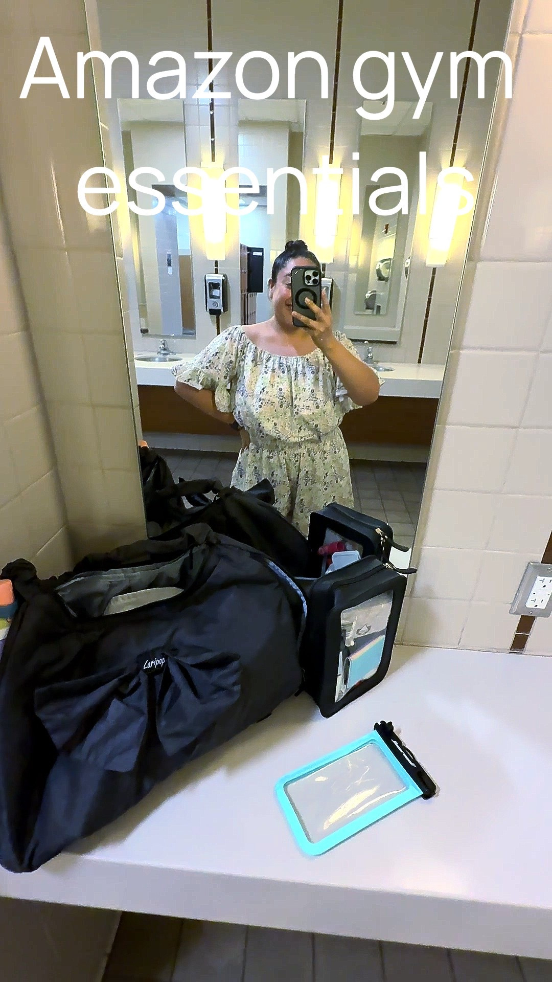 Amazon gym essentials for pool time include:
Easy to wear romper 
This gym bag has a liner so any wet swimsuits don’t soak the entire bag and has a pocket just so I can put my swimsuit
I use this cell phone protective case when I’m in the hot tub 
Awesome water bottle with a flip tub and a straw built-in 
This case holds so much more than any other make up case and is clear so I can flip it over and see easily to see what’s inside!

#LTKSwim #LTKActive #LTKFindsUnder50