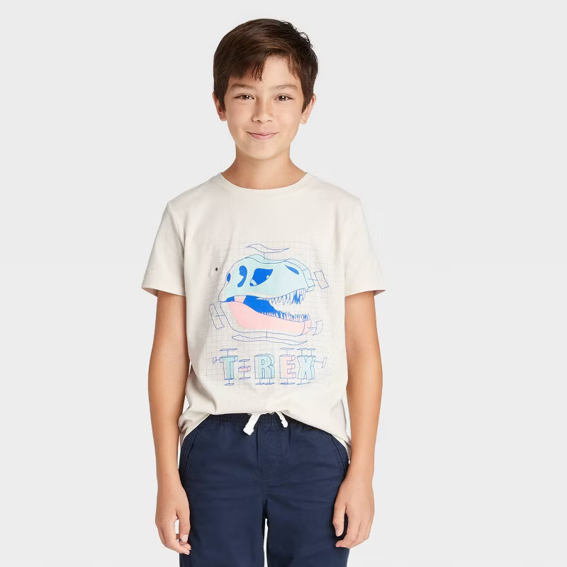Boys' T-Rex Skull Graphic Short Sleeve T-Shirt - Cat & Jack™ Cream | Target