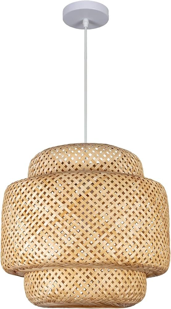 Teru Ji Kaikang Bamboo Pendant Light Fixture, 11.8''Hand-Woven Rattan Boho Hanging Lamp, Farmhous... | Amazon (US)