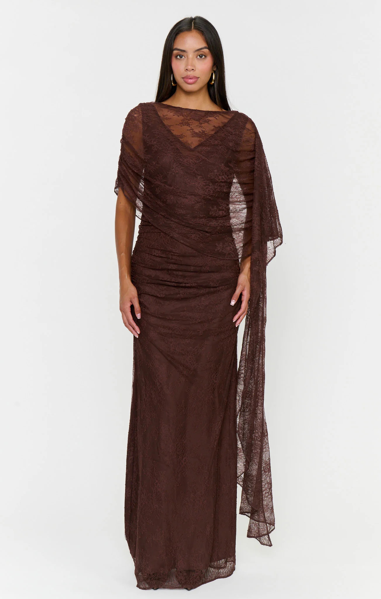 Angelina Maxi Dress, in Chocolate Luxe Satin With Lace, Size: 2XL | Show Me Your Mumu | Show Me Your Mumu
