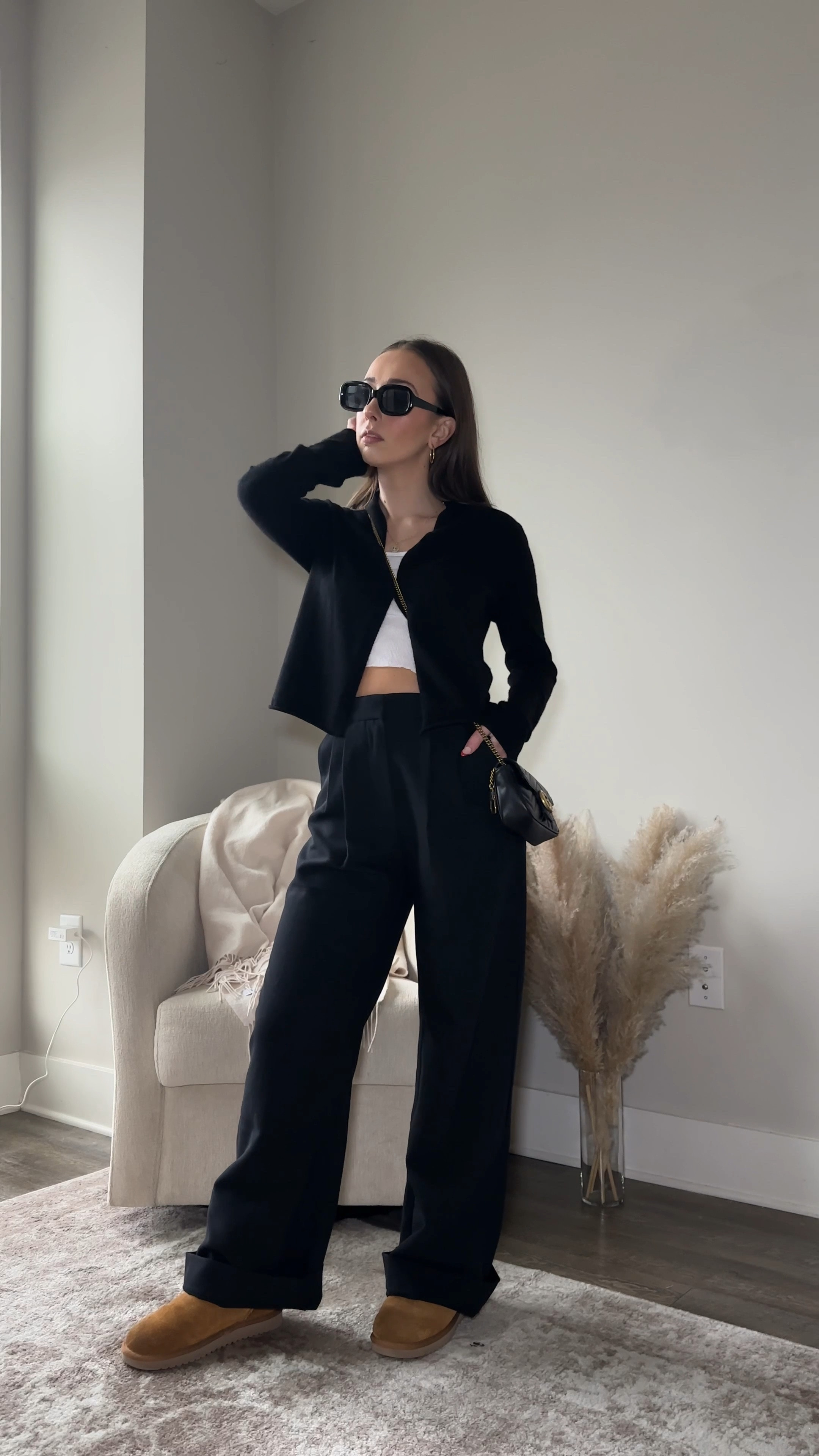 All Black Fit 🖤 Guest in Residence Cardigan, with some black Abercrombie Trousers, paired with your classic Ugg Boot ✨🤝 

#LTKFind #LTKSeasonal #LTKGiftGuide