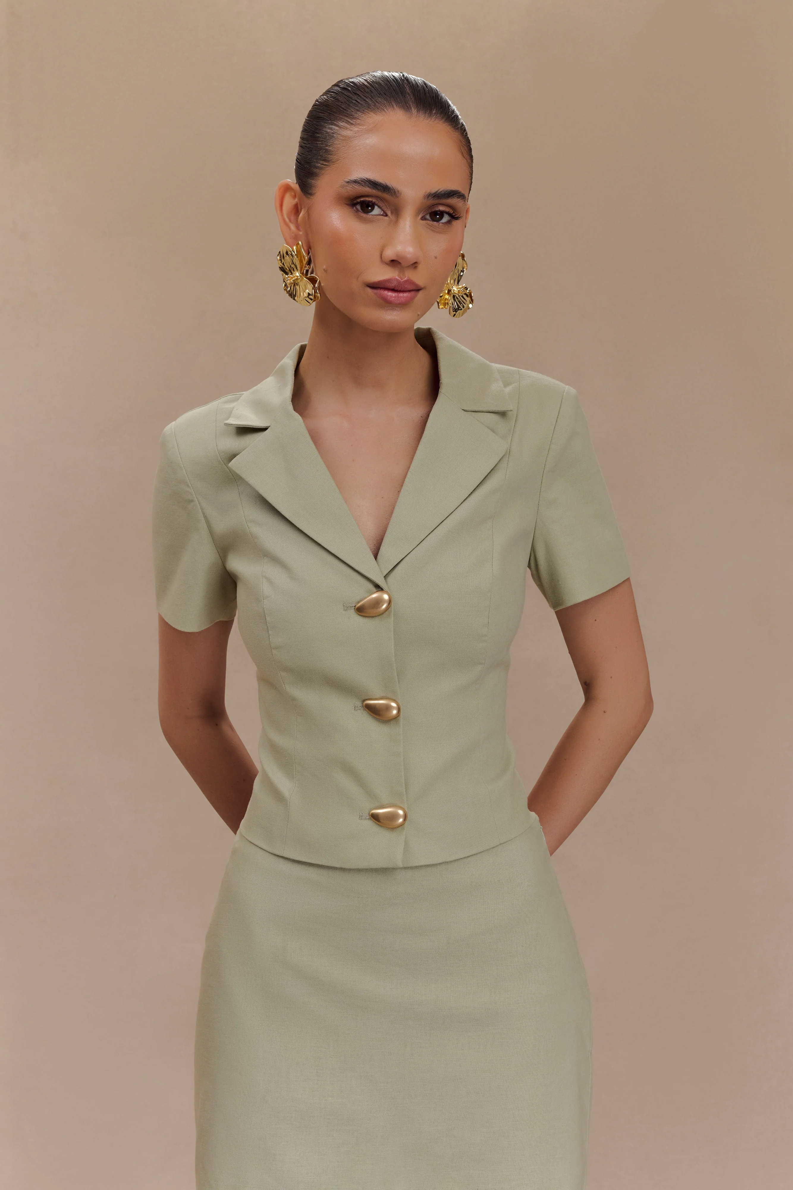 Linen Jacket - Basil | MESHKI US