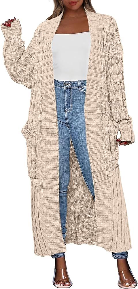 ANRABESS Womens Long Cardigan Sweater Long Sleeve Open Front Knit Maxi Duster Outwear 2023 Fall Jacket Coats Clothes | Amazon (US)