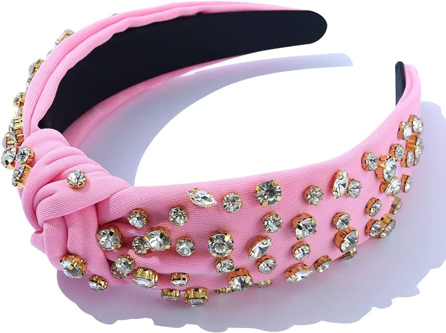 Women Knotted Jeweled Headband Crystal Embellished Mixed Top Hairband ladies Twist Nylon Hair acc... | Amazon (US)