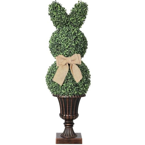 PeacefulHues Artificial Rabbit Topiary Trees, 39 in/3.25 Ft UV-Resistant Faux Boxwood Rabbit Shaped Topiaries with Classic Planter Pot & Bowknot, Simulated Insect Decor for Indoor Outdoor Porch Decor | Amazon (US)