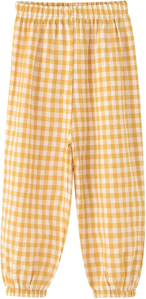 BINIDUCKLING Toddler Pull Up Loose Gingham Girls Pants 2-9 Years | Amazon (US)