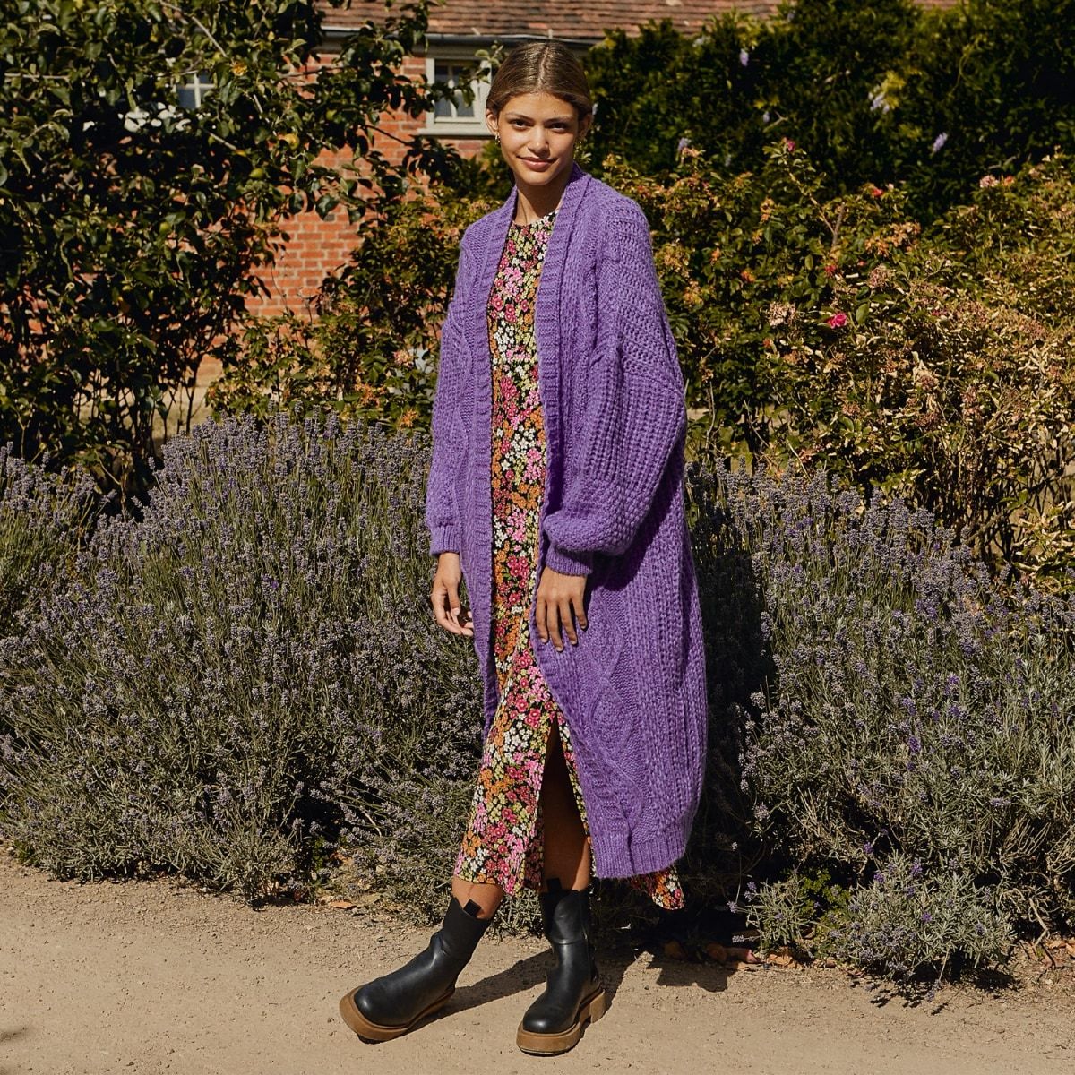 Stevie Cable Maxi Cardigan Purple | Wolf & Badger (US)