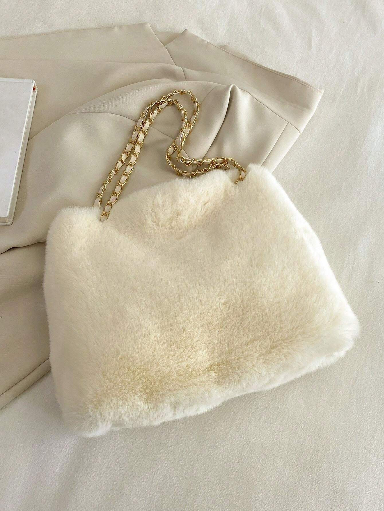 1pc Knitted Chain Fluffy Large Shoulder Bag,Fashionable Big Capacity Magnetic Closure Handbag For... | SHEIN