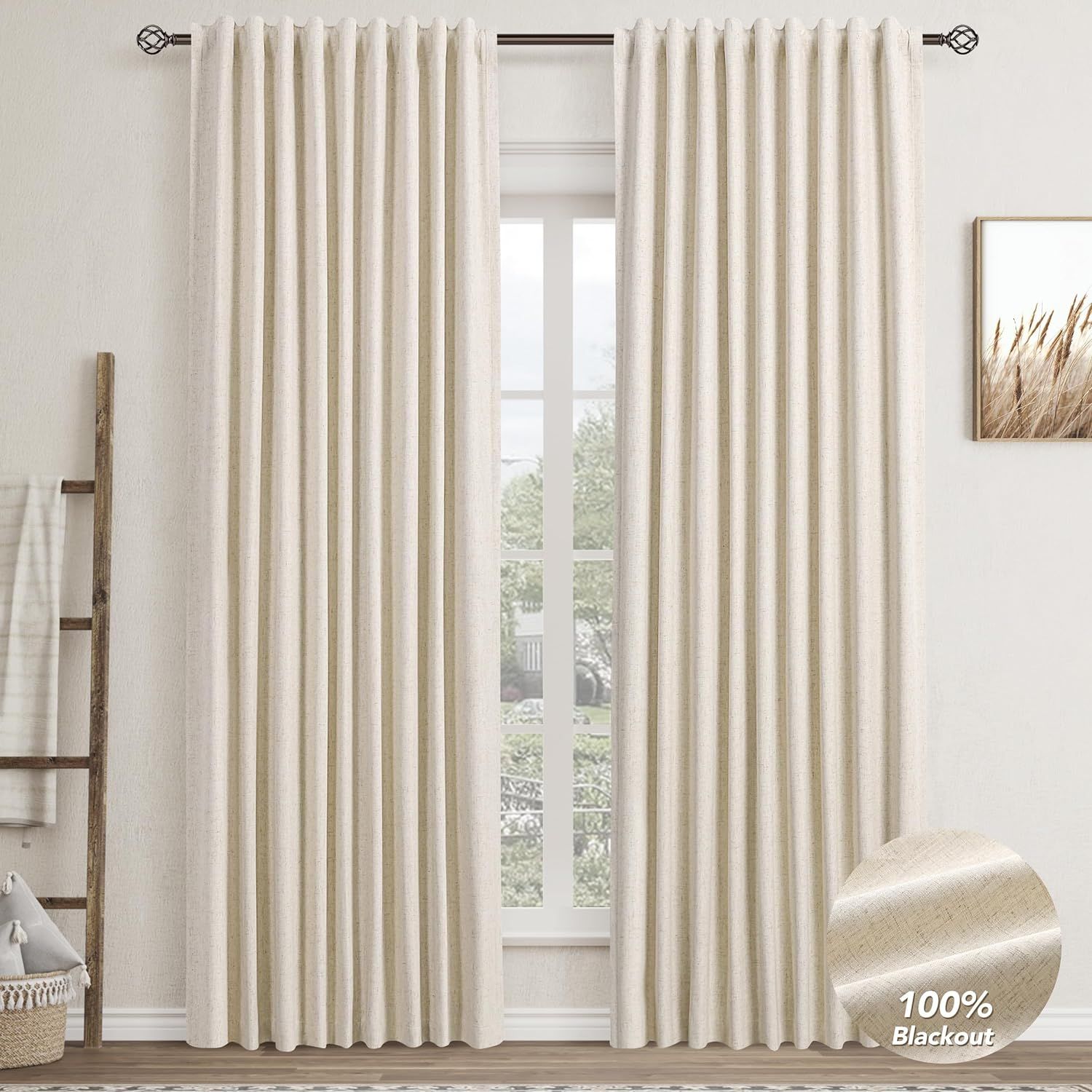 100% Black Out Curtains 90 Inch Length 2 Panels Tan Beige Heat Blocking Window Curtain Modern Far... | Amazon (US)
