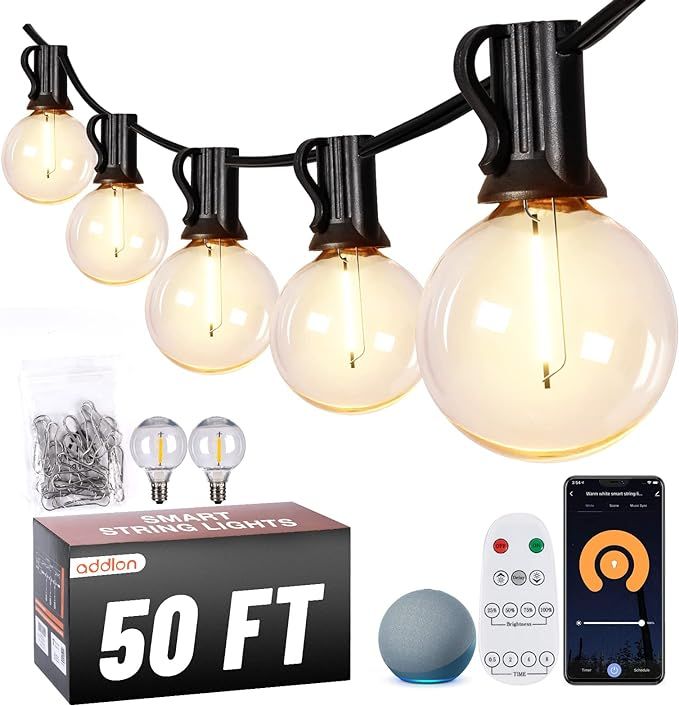 addlon Smart Outdoor String Lights, 50FT APP Control G40 Globe Patio Lights Work with Alexa & Goo... | Amazon (US)