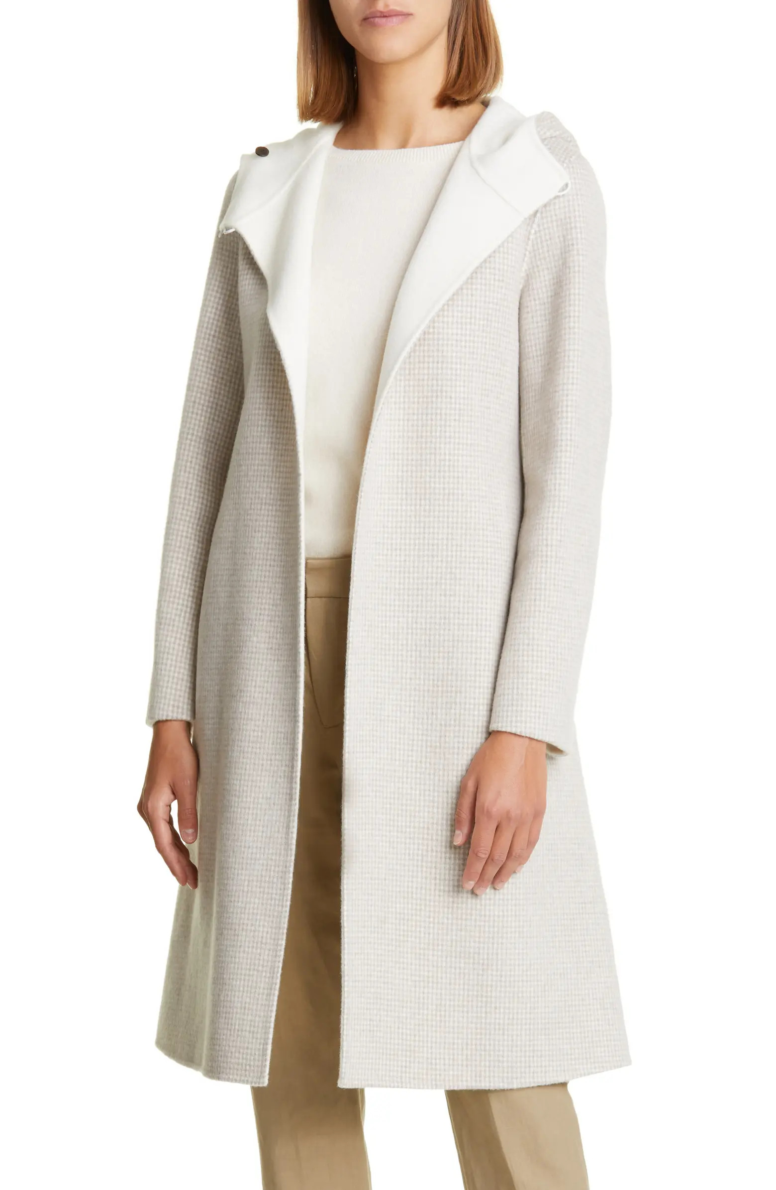 L. New Hooded Gingham Wool Blend Wrap Coat | Nordstrom