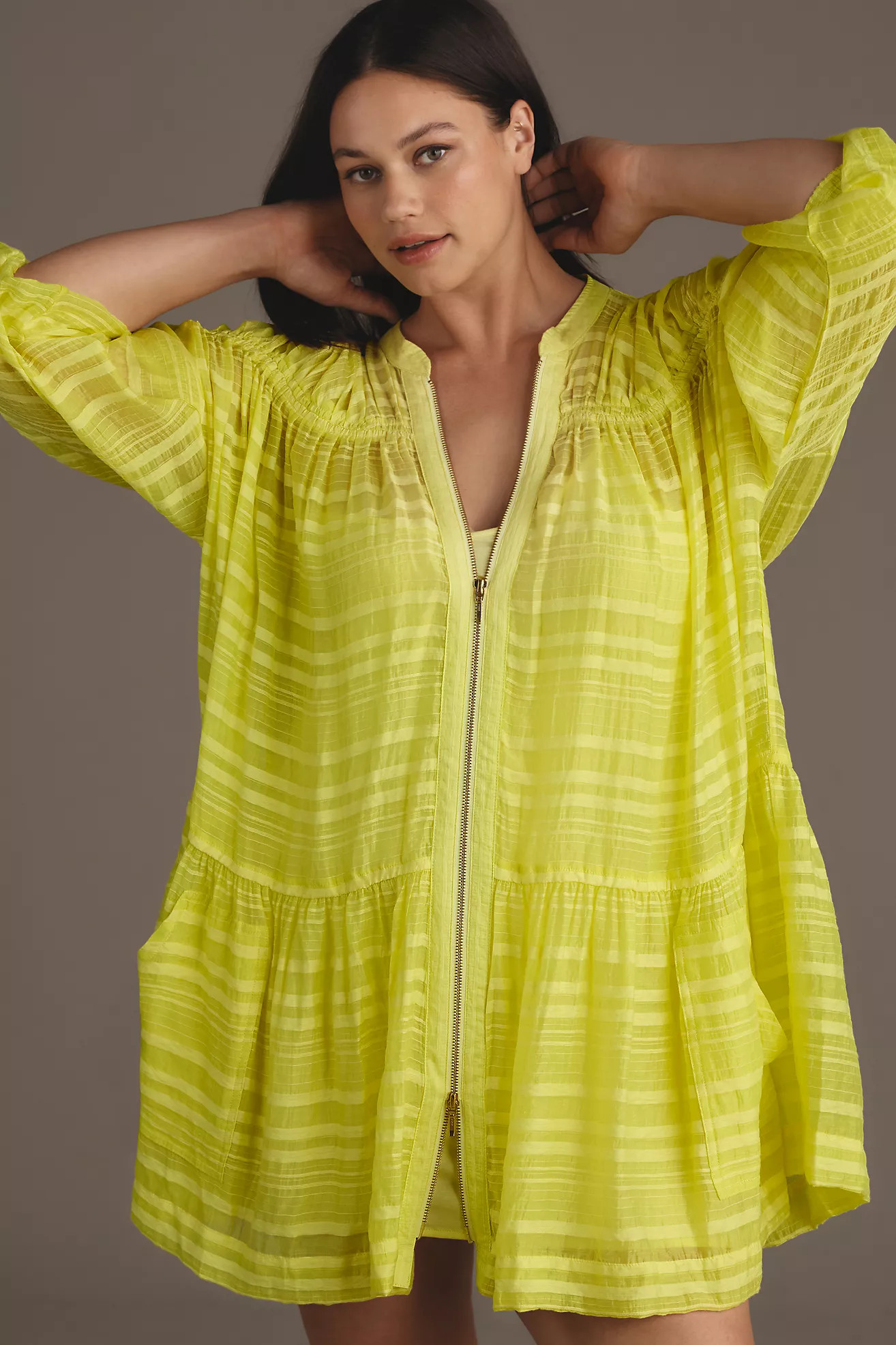 By Anthropologie Long-Sleeve Zip-Front Mini Dress | Anthropologie (US)