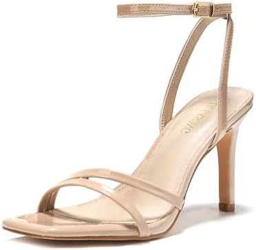 Women's Heels Strappy Ankle Strap High Heels 3.5 Inch Heeled Square Open Toe Sandals for Women | Amazon (US)