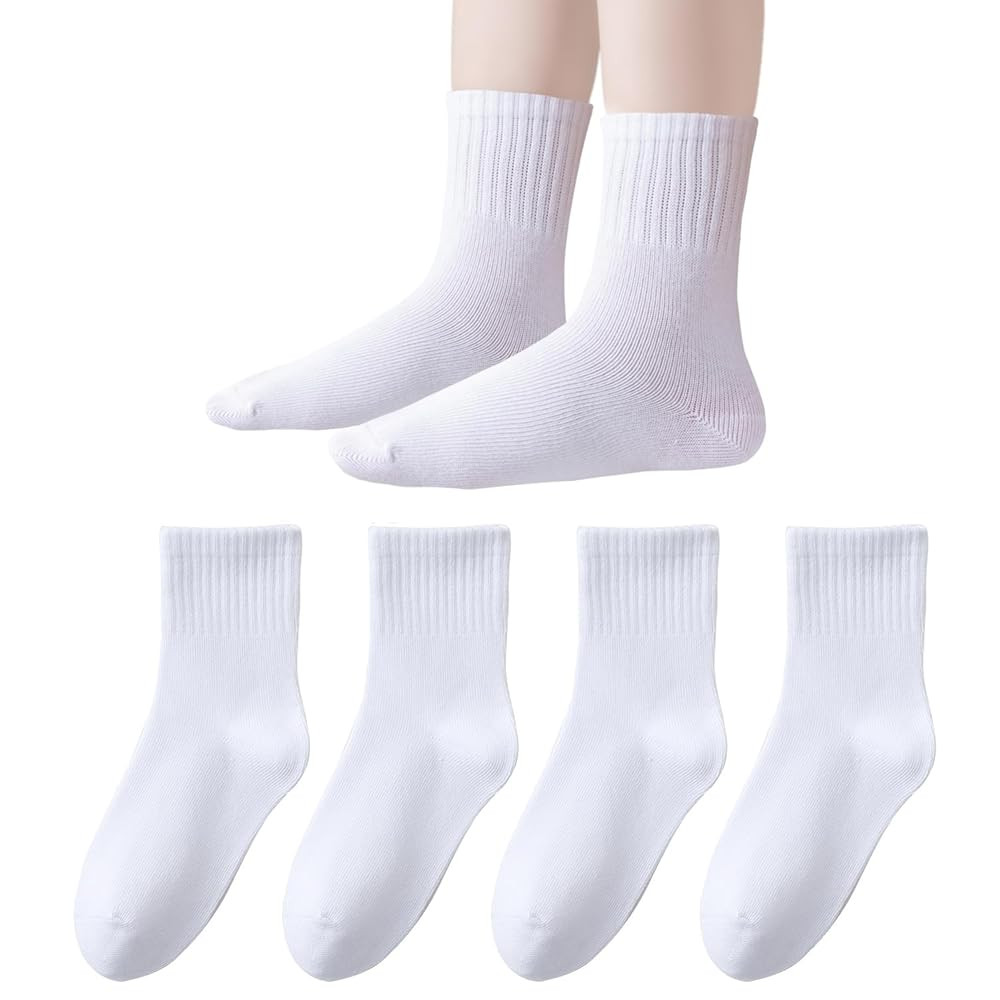 EPEIUS Unisex Kids Crew Socks Soft Cotton Seamless School Socks for Girls Boys Dress Sox White Bl... | Amazon (US)