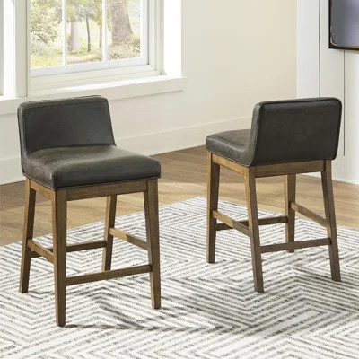 Cabalynn Casual Counter Height Bar Stools Set Of 2 – Light Brown & Black – Faux Leather Upholstered Seats With Low Back And Footrest, Kitchen Island & | Wayfair North America