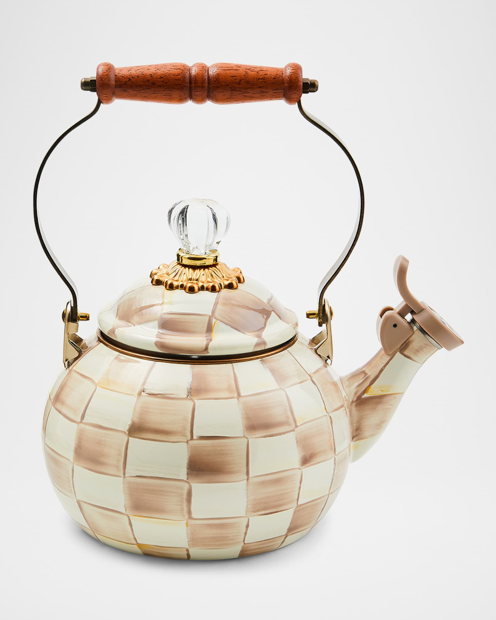 Mocha Check Whistling Tea Kettle | Neiman Marcus