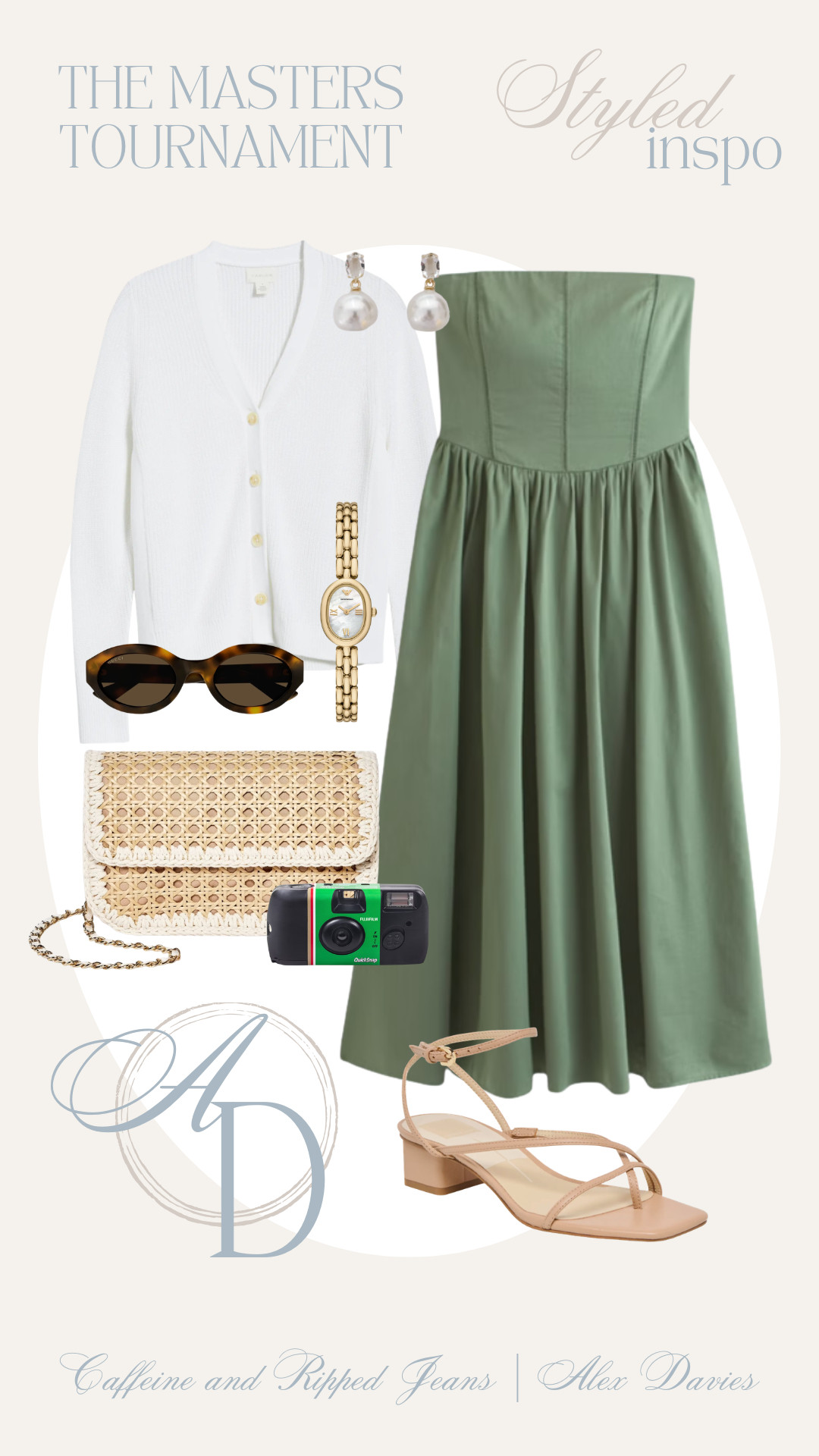 // masters tournament outfit inspo // masters tournament // cute masters tournament outfit // masters tournament dress // canning bag // canning clutch // gucci sunglasses // sj bailey co earrings // gold chain watch // dolce vita sandals // white cardigan // 

 #LTKgrwm #LTKootd #LTKSeasonal