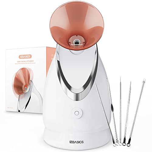 EZBASICS Facial Steamer Ionic Face Steamer for Home Facial, Warm Mist Humidifier Atomizer for Face Sauna Spa Sinuses Moisturizing, Unclogs Pores, 1 Pack + 5 Stainless Steel Skin Kit Warm Pink | Amazon (US)