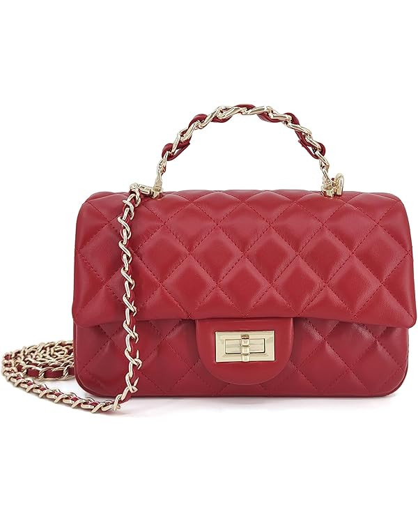 Small Quilted Crossbody Bags for Women, Soft Leather Shoulder Bag with Gold Chain Strap, Metal To... | Amazon (US)