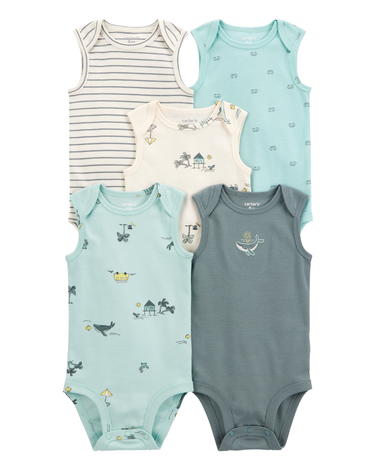 Baby 5-Pack Ocean Print Sleeveless Bodysuits | Carter's Inc