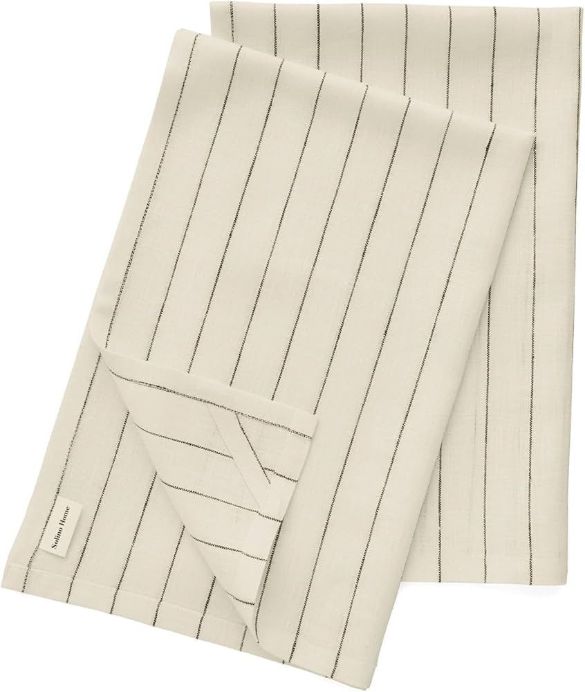 Solino Home Linen Kitchen Towels Set of 2 – Ivory and Black 17 x 26 Inch – 100% Pure Linen Pi... | Amazon (US)