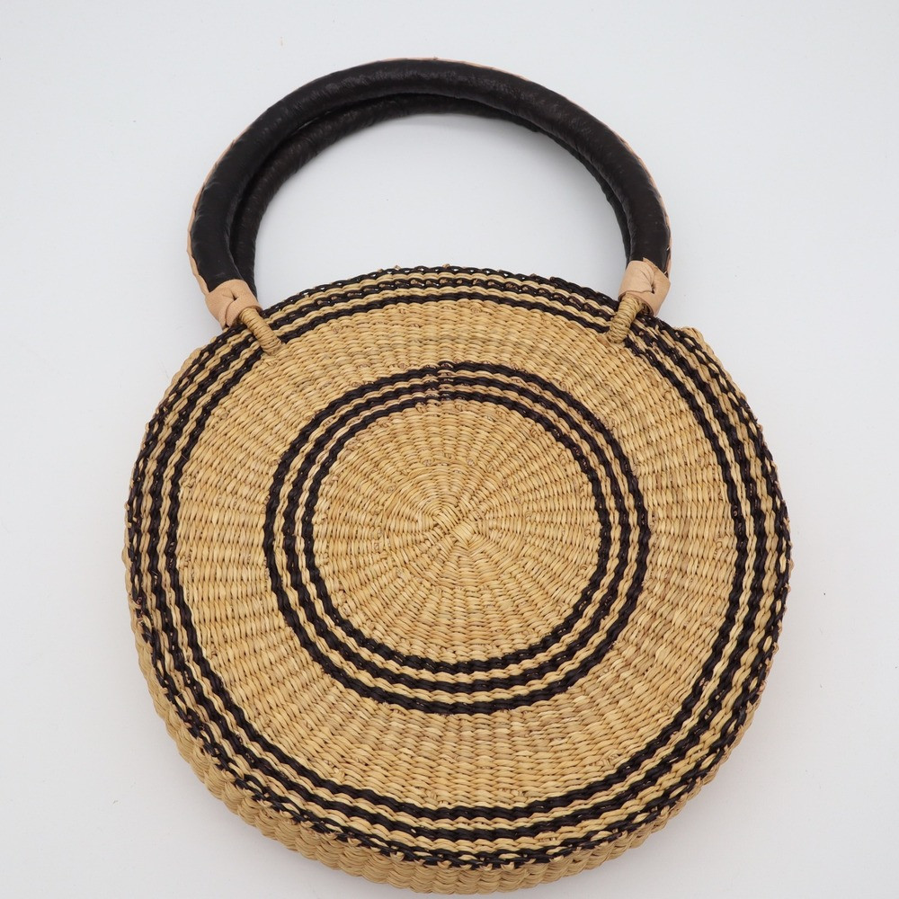Handwoven Round Straw Tote Bag Leather Handles Boho Circle Basket Bag JCA120 | Poshmark