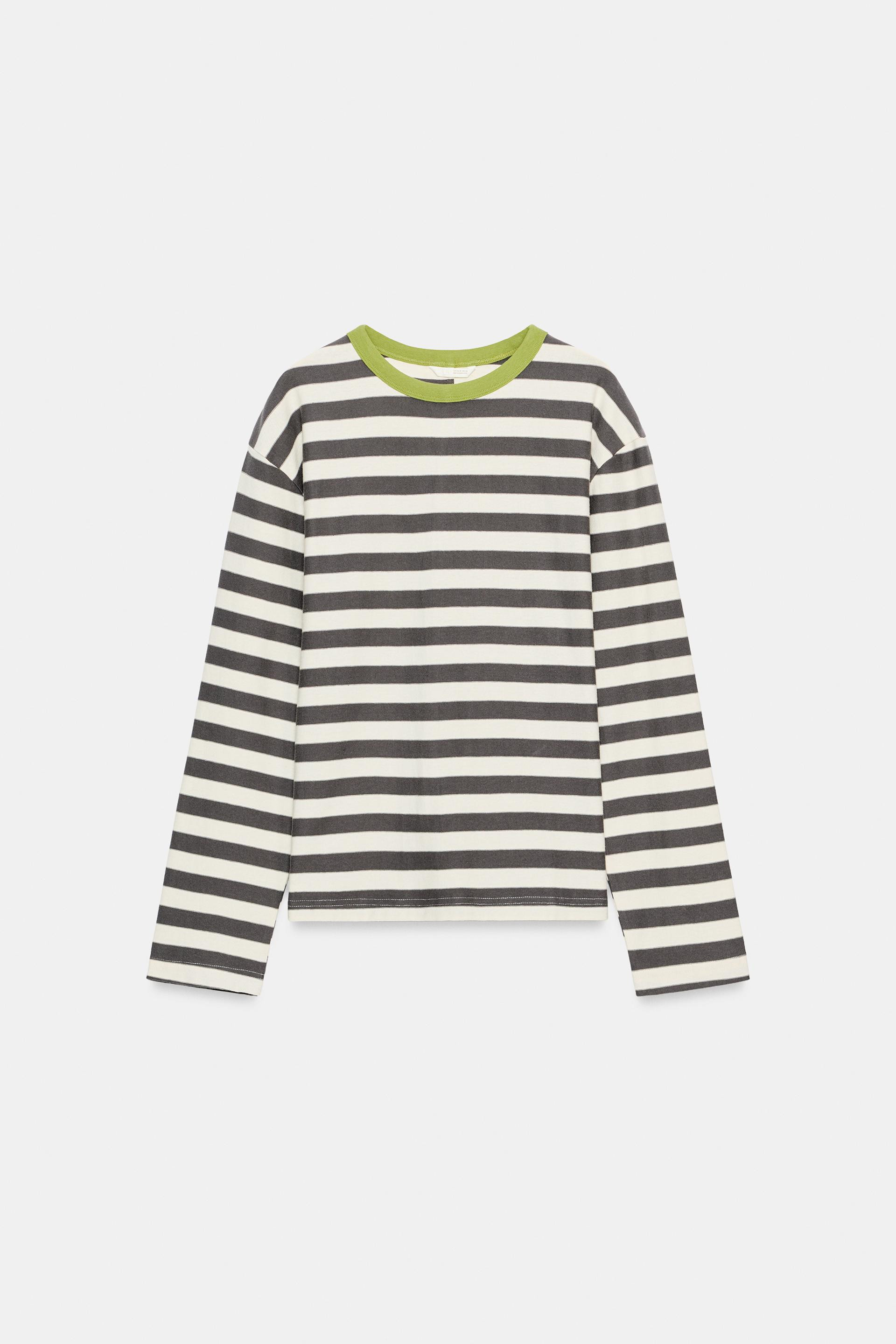 Zara - Striped Neck T-Shirt - Stripes - S - Woman | Zara UK