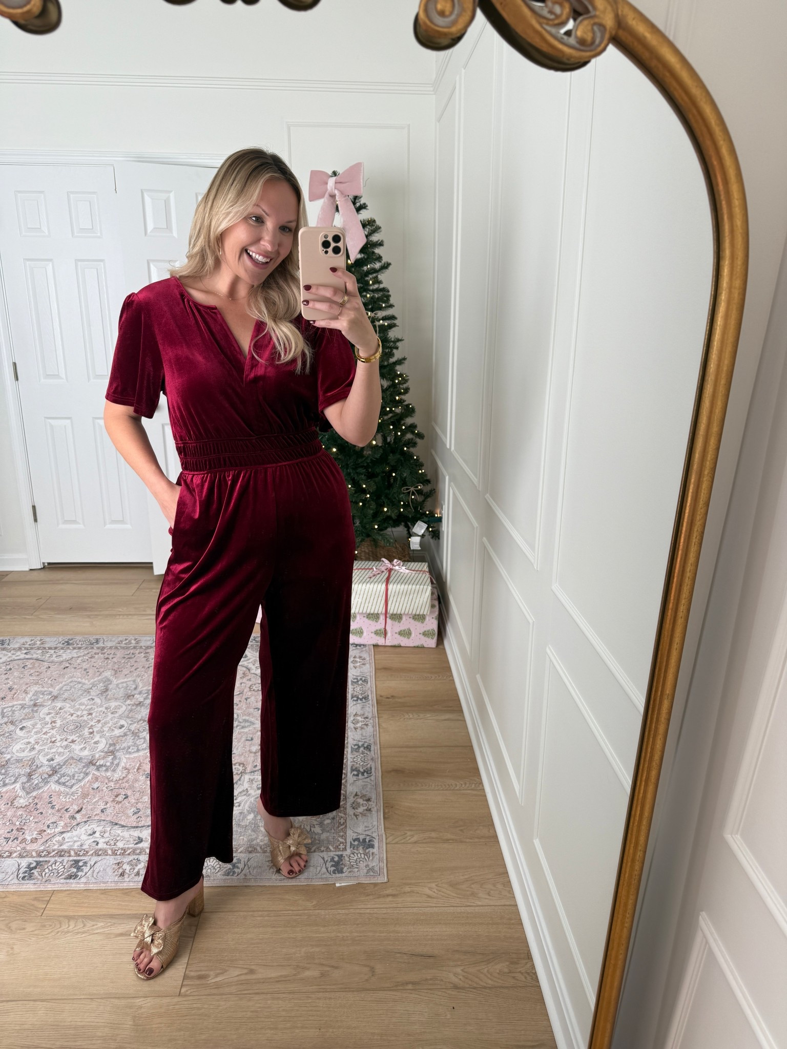Velvet jumpsuit - so fun for a holiday party or event! 

#LTKMidsize #LTKHoliday #LTKSeasonal