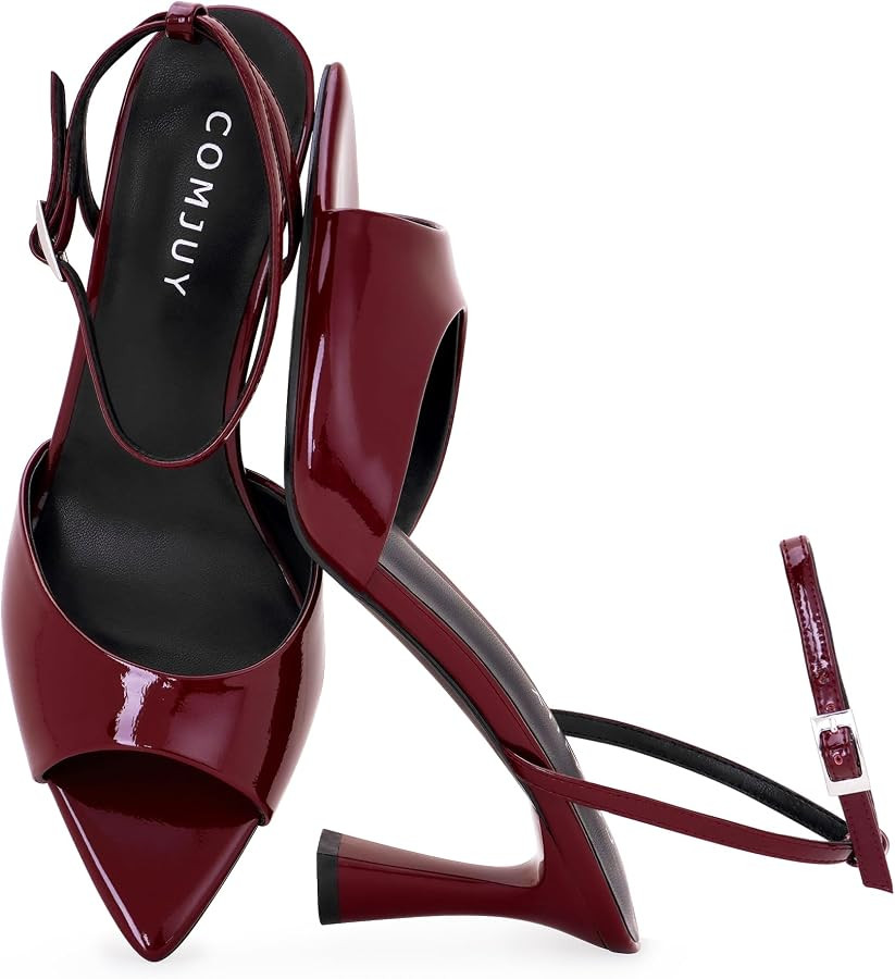 High Heels for Women Peep Pointed Toe Kitten Heeled Sandals Strappy Flared Heels Elegant Leather ... | Amazon (US)