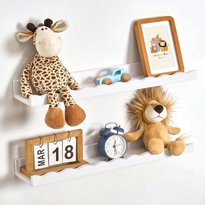 Picture Ledge Shelf for Wall, 24 inch Pine Wood Nursery Book Shelves Set of 2- Wall Book Shelves ... | Amazon (US)