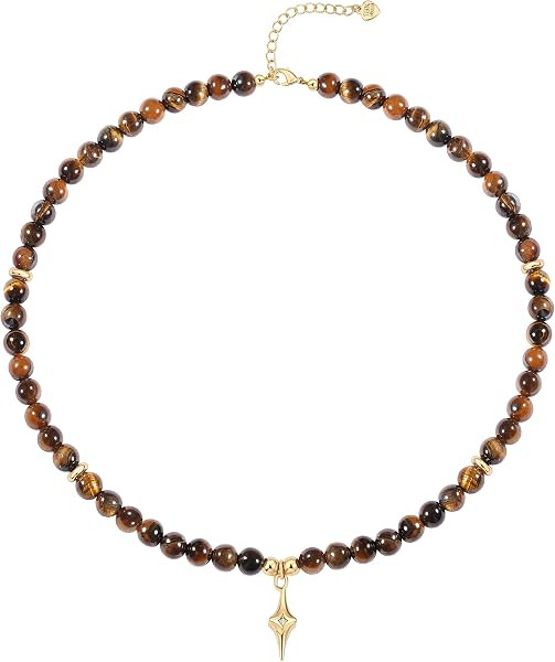 SOFYBJA Tiger Eye Beaded Necklace Green Malachite Beads Choker Necklace Gold Star Zircon Pendant ... | Amazon (US)