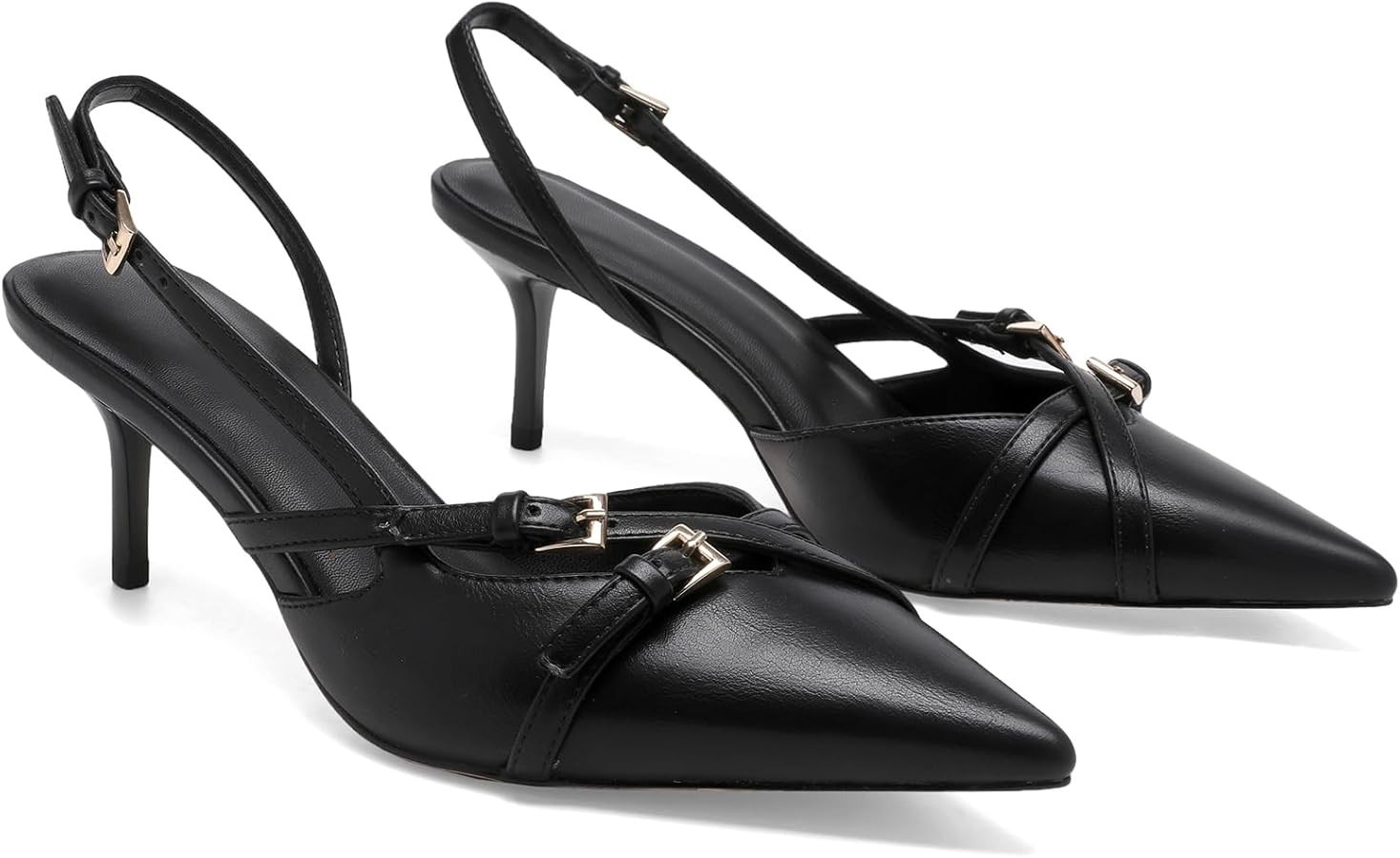 Heeled Slingback Kitten Heels for Women Closed Pointed Toe Pumps with Buckles | Amazon (US)