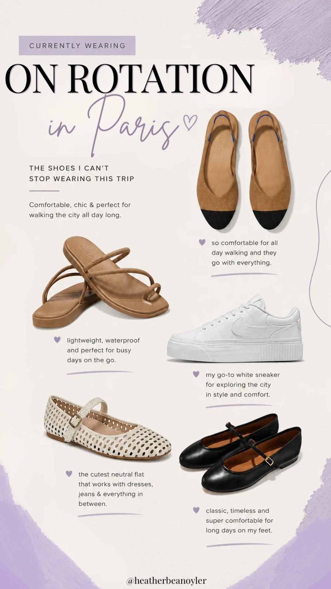 These are the 5 pairs of shoes I’ve been wearing on repeat lately ✨

When I’m walking all day, traveling, running errands, or putting together easy outfits, these are the pairs I keep reaching for. Comfortable, versatile, and easy to style with everything from dresses to denim.

If you’re building a travel capsule wardrobe or looking for comfortable shoes that still look chic, these are all worth the hype.

[comfortable shoes, travel shoes, walking shoes, white sneakers, mary jane flats, mesh flats, ballet flats, comfortable sandals, travel essentials, capsule wardrobe, neutral outfits, everyday style, chic outfits, airport outfits, vacation outfits, european summer outfits, paris outfits, effortless style, everyday fashion, wardrobe staples, shoe favorites, fashion finds, ltk style, ltk fashion]

#LTKOver40 #LTKTravel