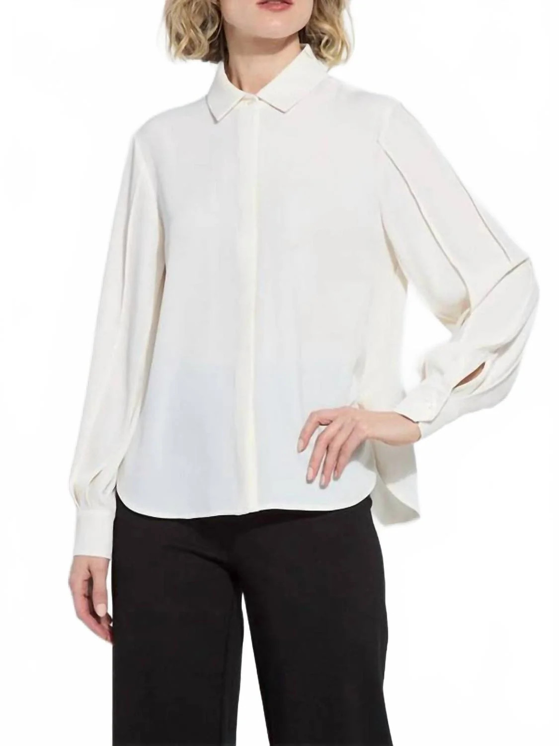 Ivette Pleated Balloon Sleeve Blouse In Natural Pearl | Shop Simon
