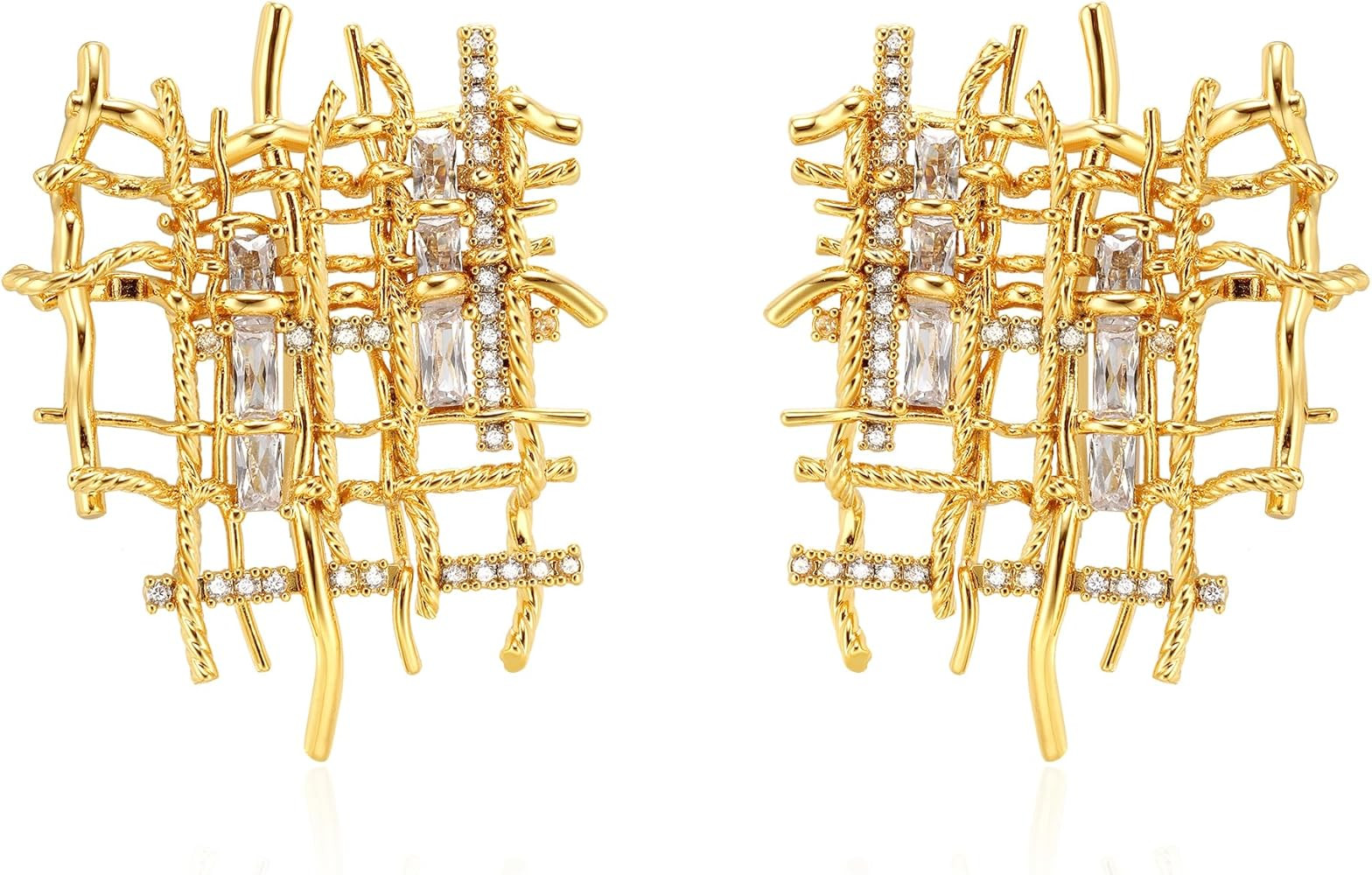 Braided Stud Earrings for Women, 18K Gold Plated Chunky Earrings, Unique Design Dainty Cubic Zirc... | Amazon (US)