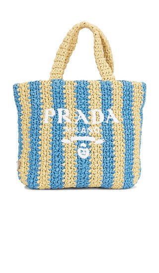 FWRD Renew Prada Raffia Striped Tote Bag in Neutral. | Revolve Clothing (Global)