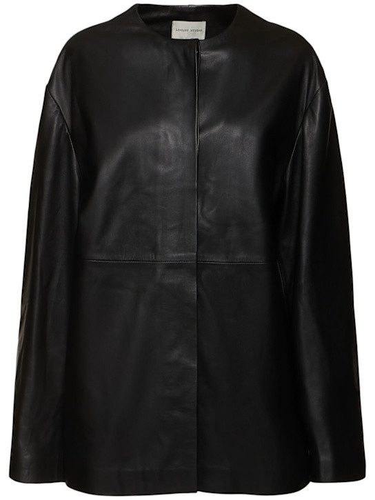 Atalia round neck leather coat | Luisaviaroma