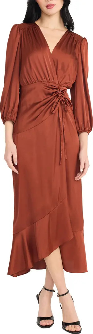 Three-Quarter Sleeve Faux Wrap Midi Dress | Nordstrom Rack