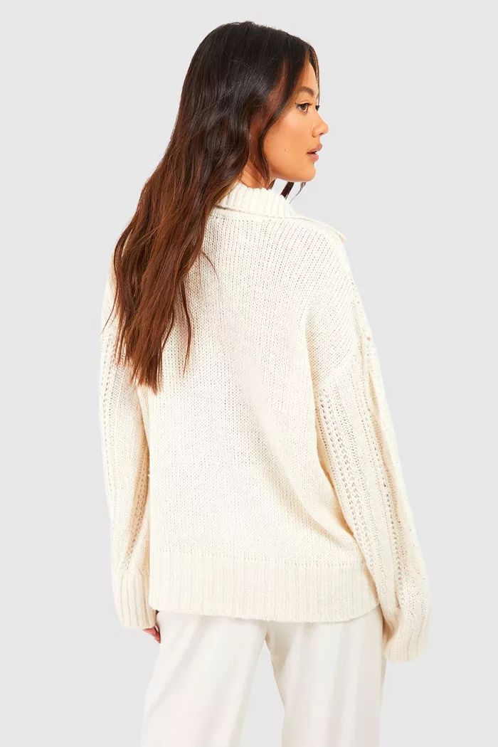 Oversized Cable Polo Collar Jumper | Boohoo.com (UK & IE)